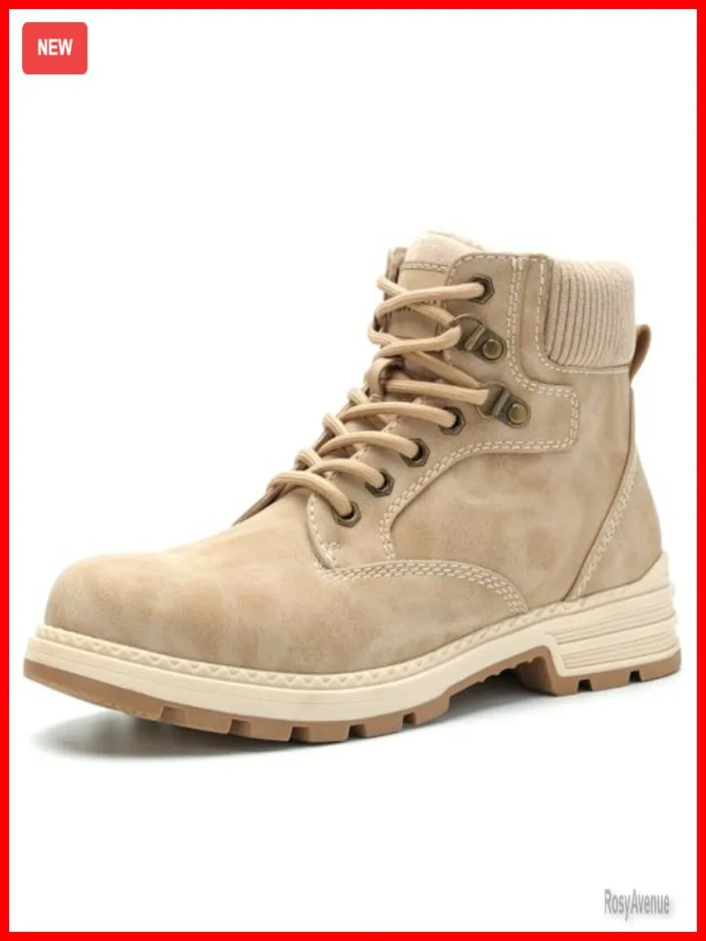 Waterproof Hiking Boots with Faux Fur Collar PU Leather Lace-Up Ankle Booties